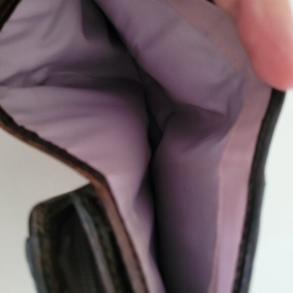 Coach Wallet Canvas Leather Brown Purple Designer Medium Bifold Logo - Picture 9 of 14